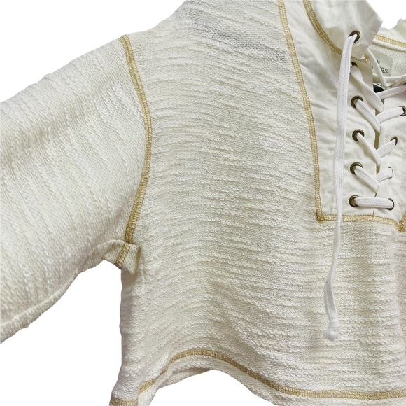 Urban Outfitters Women’s Textured Linen Blend cream gold crop Sweater Size SMALL - Picture 6 of 12